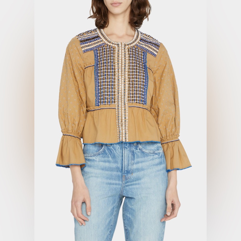 NWT $798 Veronica Beard Mckenzie Embroidered Trumpet-Sleeve Jacket Coat